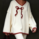 Nadorine Contrast Trim Bow Detail Fleece Top
