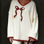 Nadorine Contrast Trim Bow Detail Fleece Top