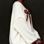 Nadorine Contrast Trim Bow Detail Fleece Top