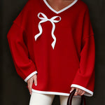 Nadorine Contrast Trim Bow Detail Fleece Top