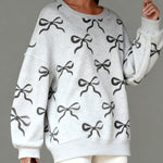 Nadorine Cute Casual Bow Print Sweatshirt