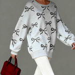 Nadorine Cute Casual Bow Print Sweatshirt