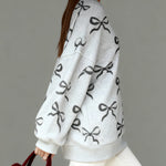 Nadorine Cute Casual Bow Print Sweatshirt