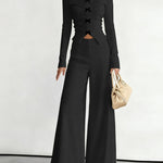 Trendy Cropped Top and Wide Leg Pants Set
