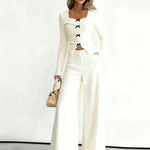 Trendy Cropped Top and Wide Leg Pants Set
