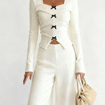 Trendy Cropped Top and Wide Leg Pants Set