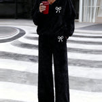 Soft Sweet Bow Embroidered Fleece Matching Set