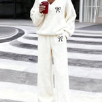 Soft Sweet Bow Embroidered Fleece Matching Set