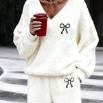 Soft Sweet Bow Embroidered Fleece Matching Set