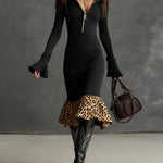 Nadorine Elegant Leopard Fishtail Midi Dress for Women Casual Elegant Summer 2026 Work Brunch