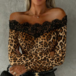 Nadorine Vintage Off Shoulder Leopard Lace Trim Top for Women Elegant Date Night Party 2026 | Under $40