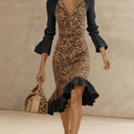 Nadorine Women's Chic Ruffle Hem Leopard Print Dress