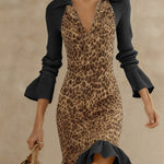 Nadorine Women's Chic Ruffle Hem Leopard Print Dress