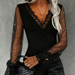Nadorine Sparkling Sheer Sleeves Lace Collar Top for Women Elegant Date Night Party 2026 | Under $40