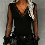 Nadorine Sparkling Sheer Sleeves Lace Collar Top for Women Elegant Date Night Party 2026 | Under $40