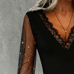 Nadorine Sparkling Sheer Sleeves Lace Collar Top for Women Elegant Date Night Party 2026 | Under $40