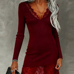 Nadorine Elegant Lace-Trimmed Knit Dress for Women Casual Summer Vacation 2026