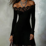 Elegant Off-Shoulder Lace Trim Dress