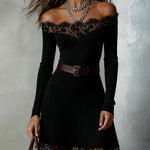 Elegant Off-Shoulder Lace Trim Dress