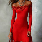 Elegant Off-Shoulder Lace Trim Dress