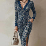 Nadorine Elegant Lace Spliced Leopard Midi Dress for Women Casual Elegant Summer 2026 Work Brunch