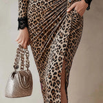 Nadorine Elegant Lace Spliced Leopard Midi Dress for Women Casual Elegant Summer 2026 Work Brunch