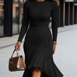 Nadorine Women's Comfort Knit Panel Chiffon Pleated Dress