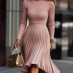 Nadorine Women's Comfort Knit Panel Chiffon Pleated Dress