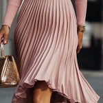 Nadorine Women's Comfort Knit Panel Chiffon Pleated Dress