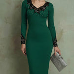 Nadorine Elegant Lace Details Knit Midi Dress for Women Casual Elegant Summer 2026 Work Brunch