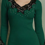 Nadorine Elegant Lace Details Knit Midi Dress for Women Casual Elegant Summer 2026 Work Brunch