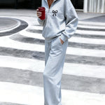 Nadorine Casual Cute Bow Embroidered Matching Set