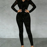 Glamorous Sparkle Lace Spliced Bodycon Jumpsuit