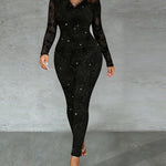 Glamorous Sparkle Lace Spliced Bodycon Jumpsuit