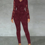 Glamorous Sparkle Lace Spliced Bodycon Jumpsuit