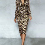 Leopard V-Neck Knit Bodycon Dress