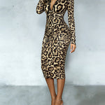 Leopard V-Neck Knit Bodycon Dress