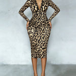 Leopard V-Neck Knit Bodycon Dress