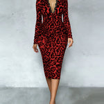 Leopard V-Neck Knit Bodycon Dress