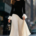 Elegant Two-Tone Pleated Midi Dress