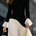 Elegant Two-Tone Pleated Midi Dress