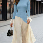 Elegant Two-Tone Pleated Midi Dress