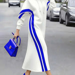 Urban Casual Stripe Hooded Sweatshirt Dress