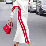 Urban Casual Stripe Hooded Sweatshirt Dress