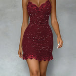 Glitter Sleeveless Lace Bodycon Mini Dress
