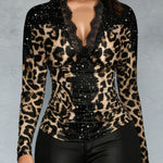 Nadorine Leopard Printed Lace Patchwork Blouse for Women Elegant Date Night Party 2026 | Under