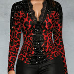 Nadorine Leopard Printed Lace Patchwork Blouse for Women Elegant Date Night Party 2026 | Under