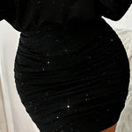 Glitter Off The Shoulder Ruched Bodycon Dress