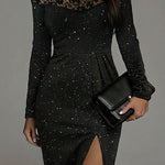 Sequin Lace Off-the-Shoulder Slit Hem Dress