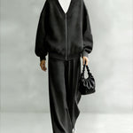 Minimalist Loose Fit Zip Cardigan Pants Set